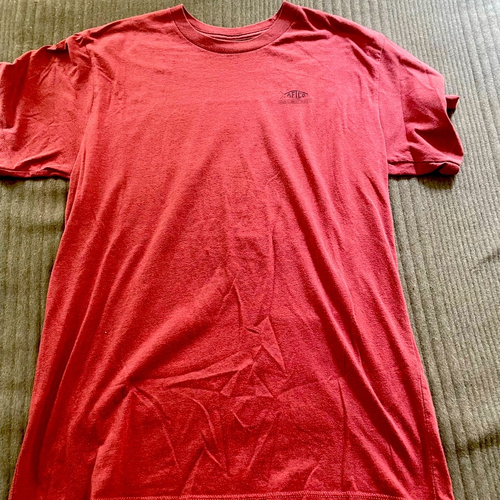 red aftico t-shirt featuring design on the back